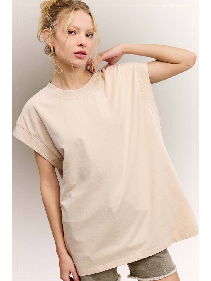 La Miel - Vente Tunique – femme - MCT7689-Haut à manches courtes et encolure ras-du-cou délavé au minéral12