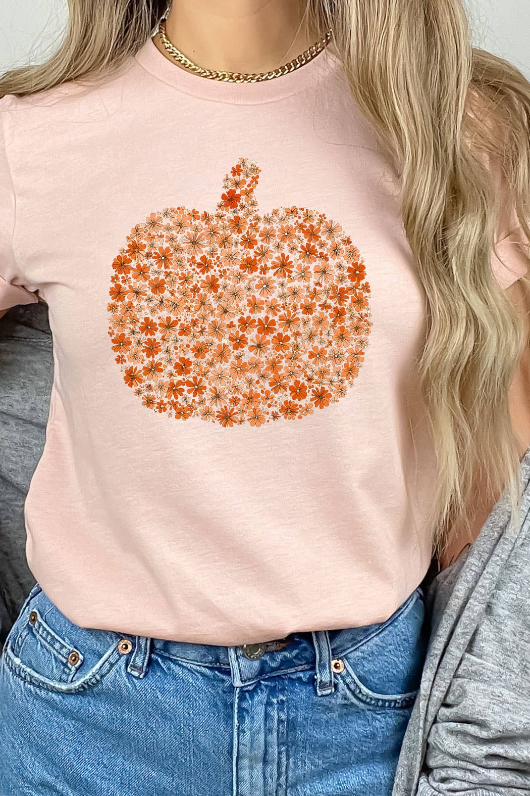 Kissed Apparel - Vendita all'ingrosso Maglietta serigrafata - Donna - Maglietta Grafica Autunnale con Zucca e Fiori6