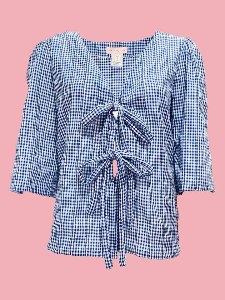 Camicia Fiocchi Scollo a V vichy blu Ribes of LOVE per la vendita all'ingrosso da parte di RIBES OF LOVE
