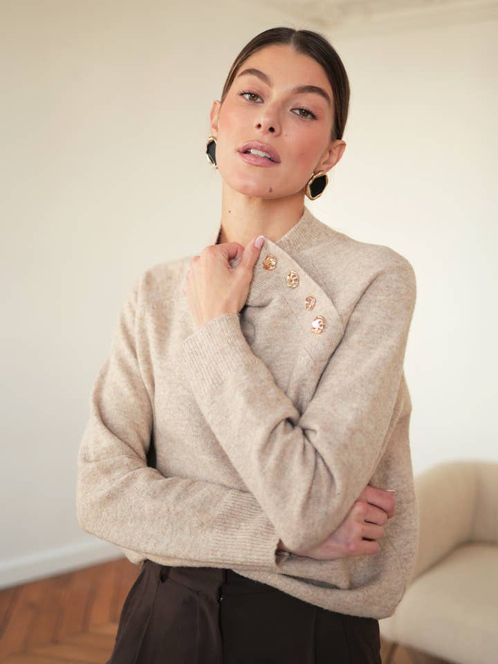 high-neck sweater with buttons for wholesale by Laura Laval Paris