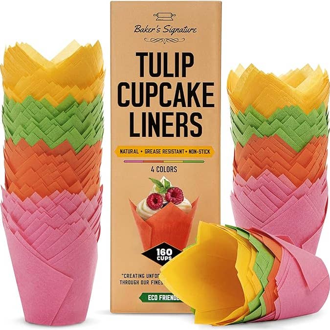 Tulip Cupcake Liners, Muffin Liners for Baking by Baker’s Signature – 160pcs of Parchment Paper Cups Cupcake Wrappers – Perfect Size, Sturdy, Greaseproof & Easy to Use – Colorful for wholesale by Baker's Signature
