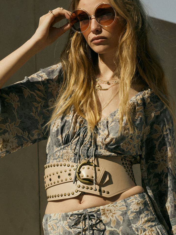 Floral Chiffon Smocked Cropped Kimono Top for wholesale by Promesa USA