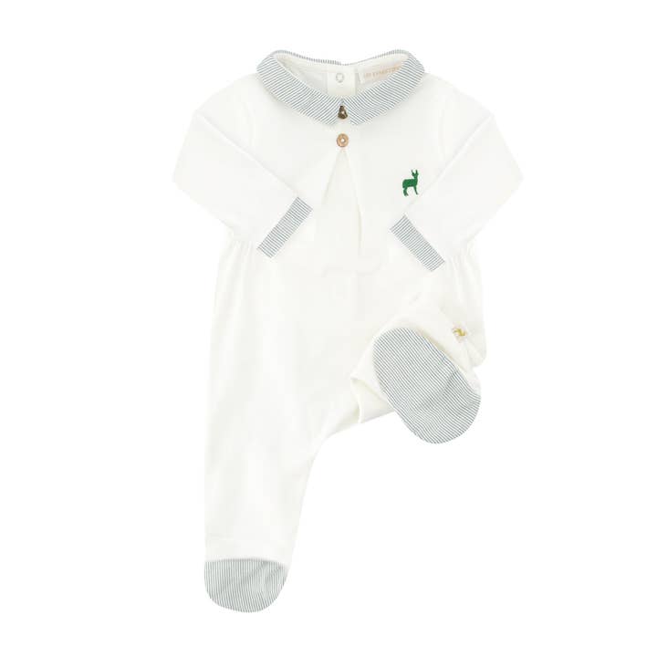 Green striped wolf pajamas for wholesale by LES ENFANTINES