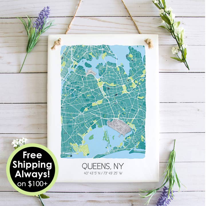 Queens New York Map Art Tile - Ceramic Tile Wall Art for wholesale by Sparks House Co.