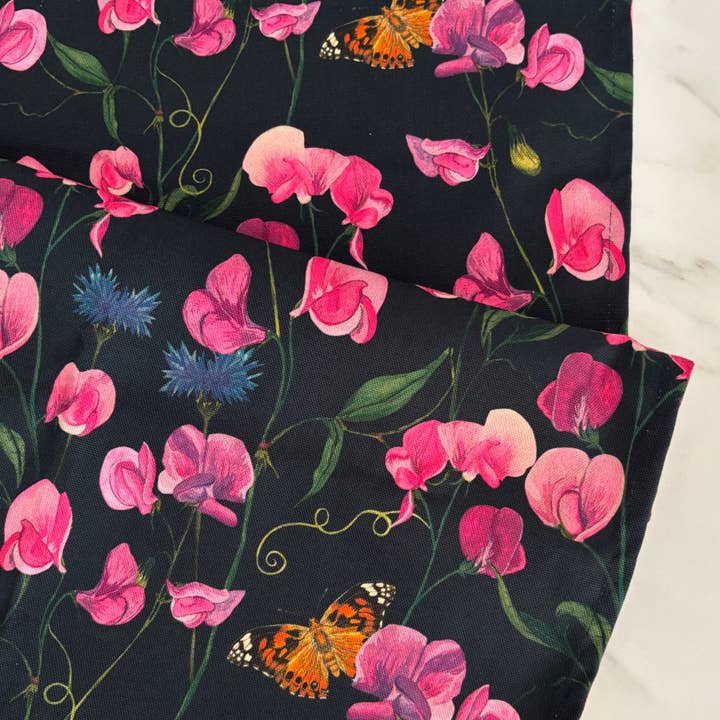 Wild Sweet Pea Tea Towel - Hand Painted Floral Design for wholesale by Emily Hacker