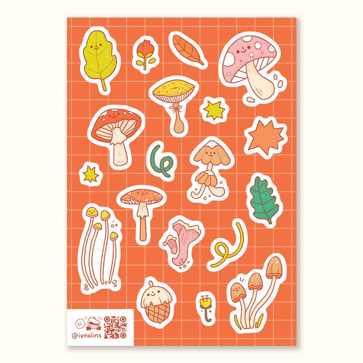 Ivna Lins - Wholesale Sticker - Mushrooms Vinyl Sticker Sheet - Forest Nature Fall Inspired0