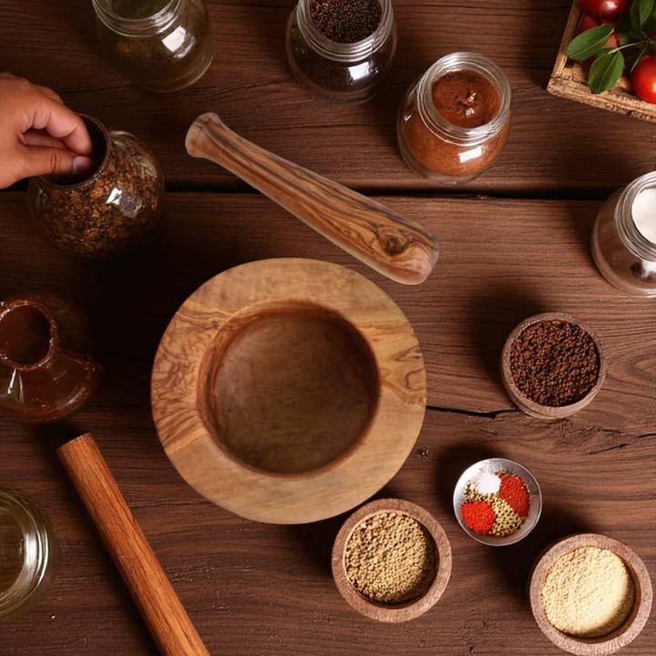 Handcrafted Olivewood - Wholesale Mortar & Pestle - Classic Olive Wood Mortar & Pestle, Handmade2