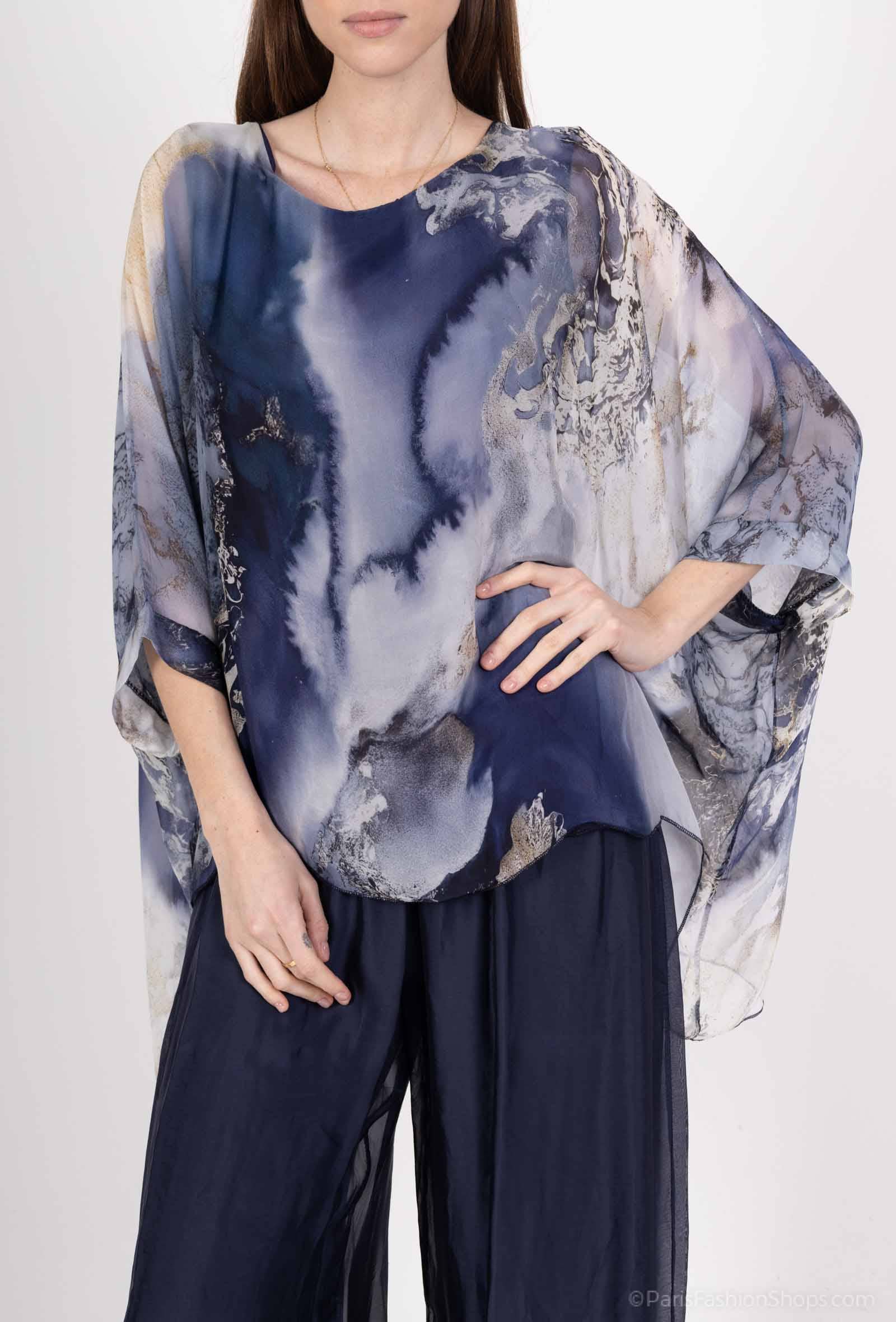 Shyloh - Wholesale Blouse - Dames - Asymmetrische top van soepelvallende zijde met digitale verloopprint15