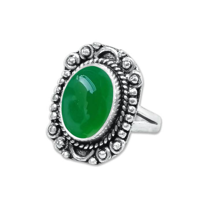 Handmade Jewels - Wholesale Cocktail/Statement Ring - Green Onyx Rings – Handmade, Silver-Plated, Assorted Boho Designs (US Sizes 6–10)18