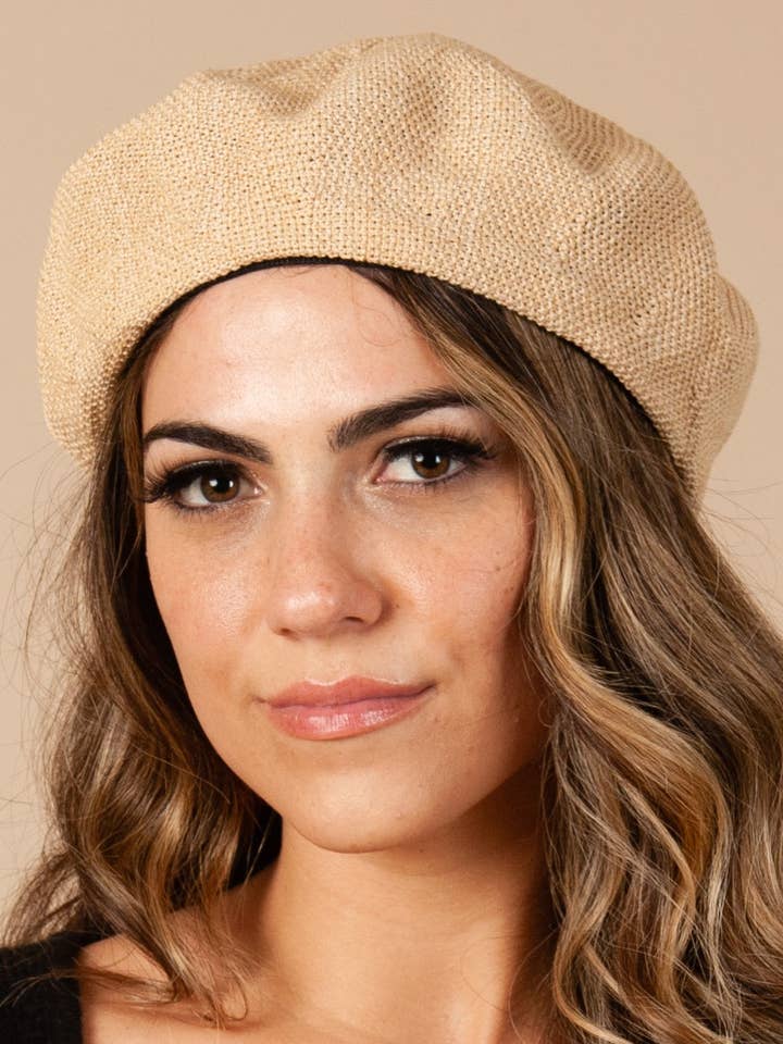HBL1056-AUBREE BERET - TAN for wholesale by Lucca Couture