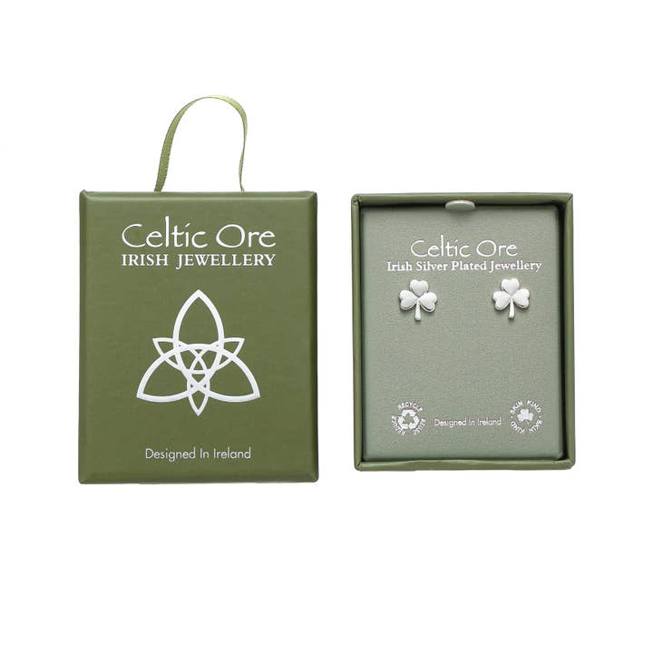EIR-004E Plain Shamrock Earrings Silver Plate for wholesale by Celtic Ore Crafts