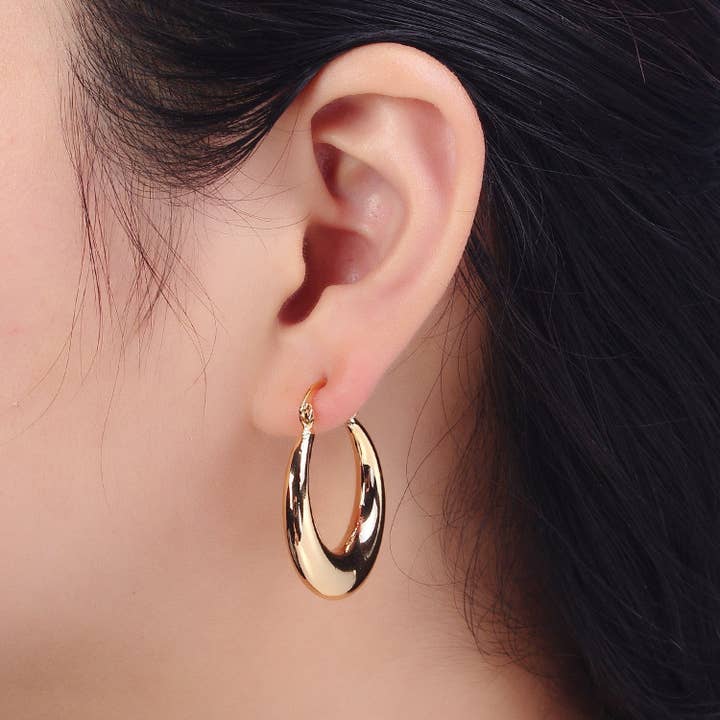 Aim Eternal - Wholesale Hoop Earrings - Gold Filled Thin Dome 30mm Hoops French Lock Earrings in Gol