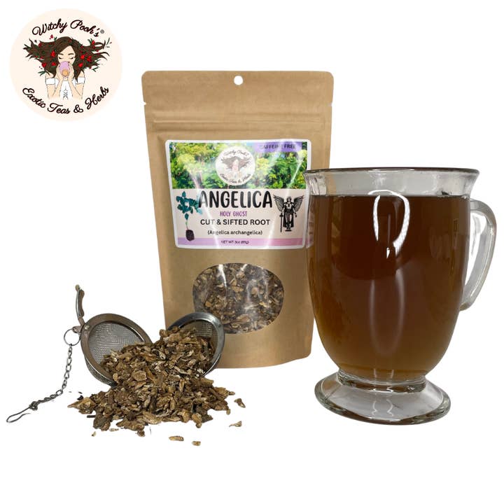 Witchy Pooh's Exotic Teas & Herbs – Chá solto por atacado – Chá de Angélica da Bruxa Pooh - Raiz Cortada e Peneirada, Espírito Santo13