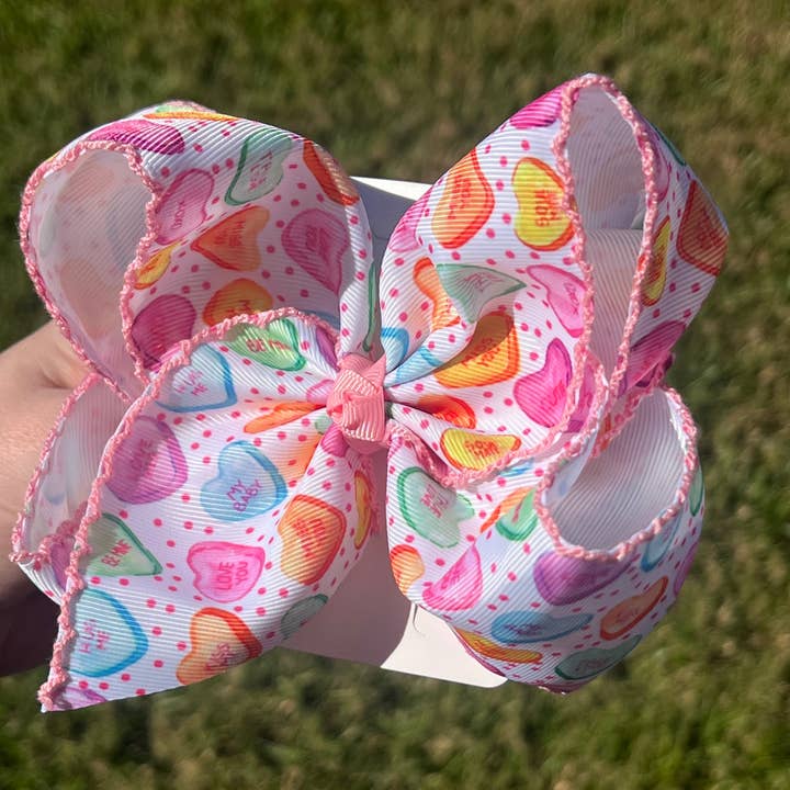 Just For Fun Threads - Wholesale Hair Bow - Baby - Valentine’s Day Heart Candy Moonstitch Hair Bow