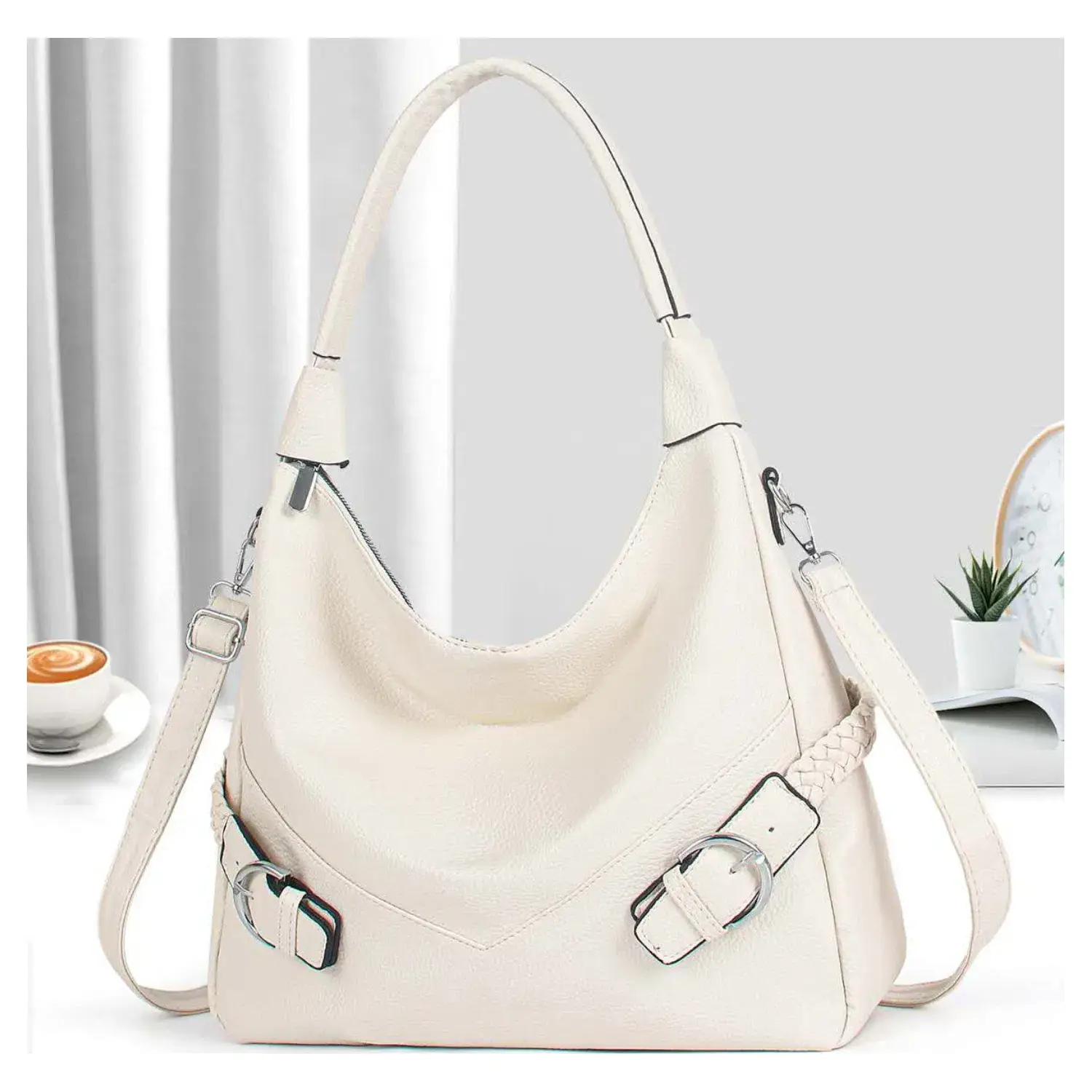 Superbia – Engroshandel Skuldertaske – til kvinder – Stor Slouch Taske med Flet- og Spændedetaljer-A911506