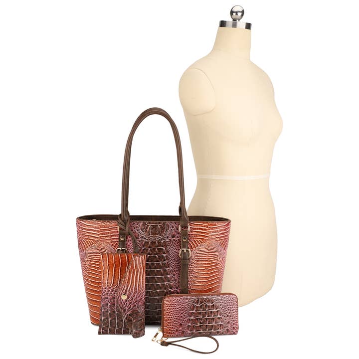 KAYLA+AVA - Wholesale Tote Bag - Women's - CELESTINE CROC EMBOSSED OMBRE 3 IN 1 TOTE SET5