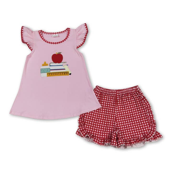 Yawoo Garments - Wholesale Top & Short Set - Kids - Glue book apple grey top shorts boys back to school set1