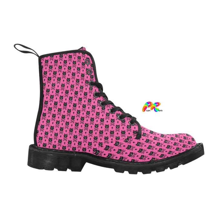 Roze Cross Bone Cat rave-boots met veters en veters voor dames voor wholesale door Prism Raves