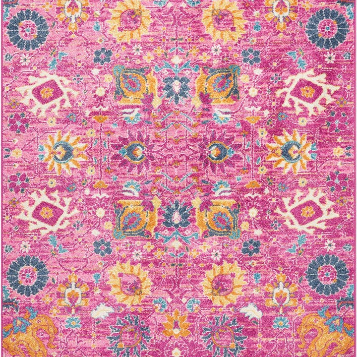 5' X 7' Fuchsia And Orange Floral Distressed Area Rug for wholesale by HomeRoots