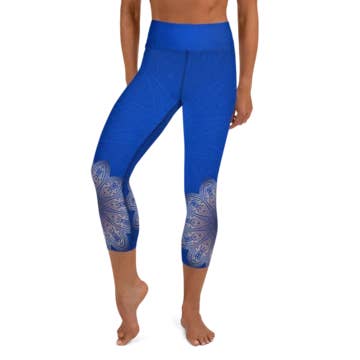 Polainas de Yoga Capri de cintura alta, color azul para venta al por mayor de SuniaYoga