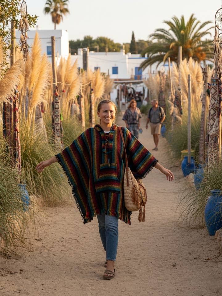 Unisex boho poncho with hood | Kimago for wholesale by Kimago Look