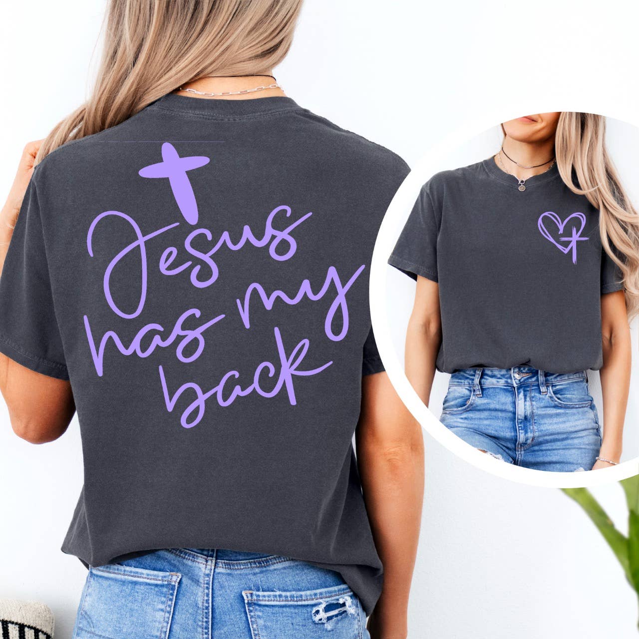 Shoppe SHC – wholesale T-shirt med logga - Dam – Jesus har min rygg grafisk t-shirt | Comfort Colors12