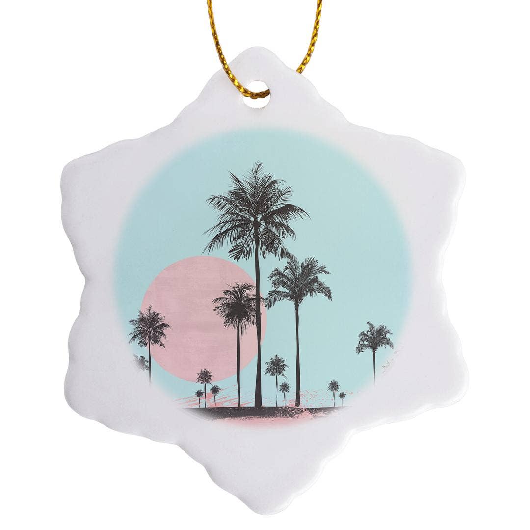 3dRose – Ornamento por atacado – 3dRose, Cenário à Beira-Mar em Tons Pastel com Palmeiras, Ornamento0