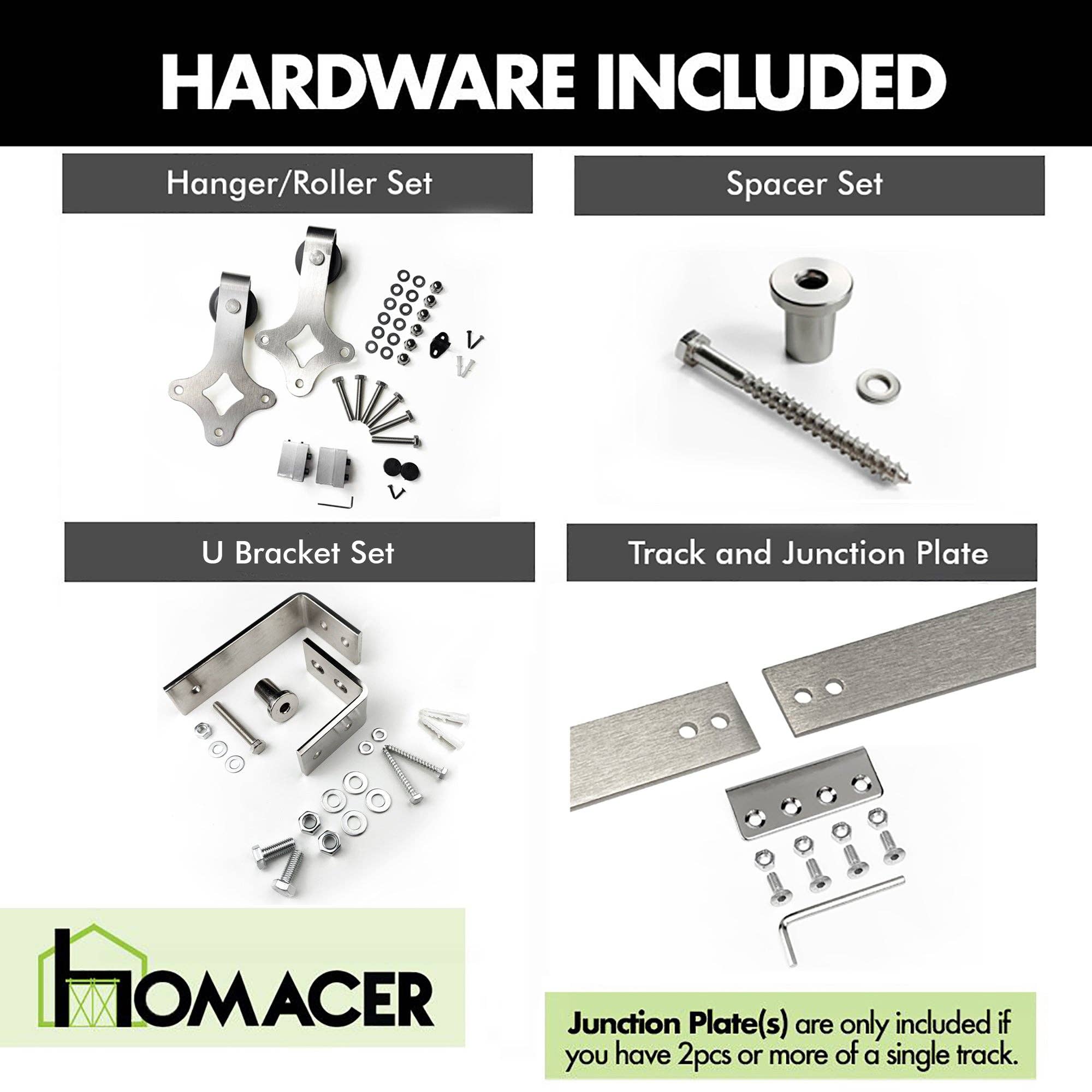 Homacer INC - Wholesale Knob/Pull - Double Track U-Shape Bypass Sliding Barn Door Hardware Kit - Diamond Design Roller2
