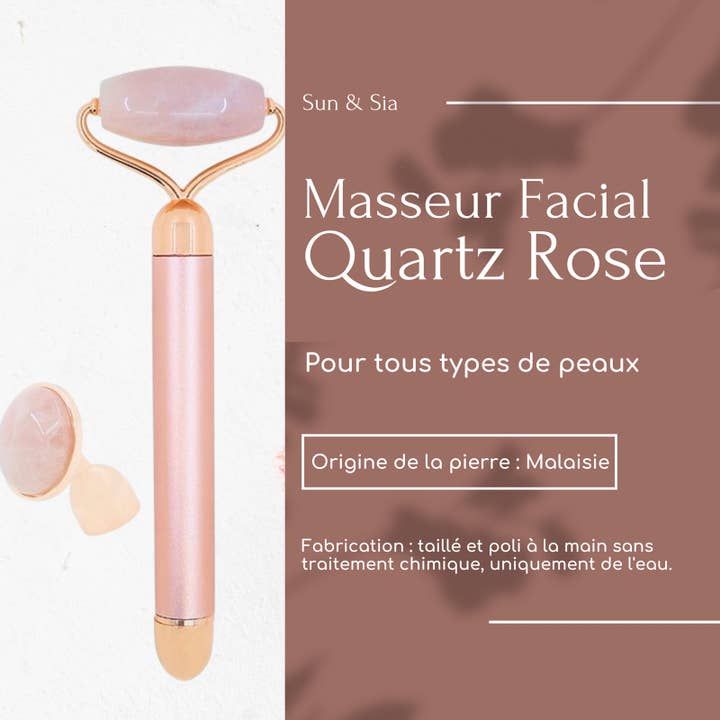 Zen'Arôme - Vente Rouleau beauté/visage - Roller Masseur visage électrique Quartz Rose double tête2
