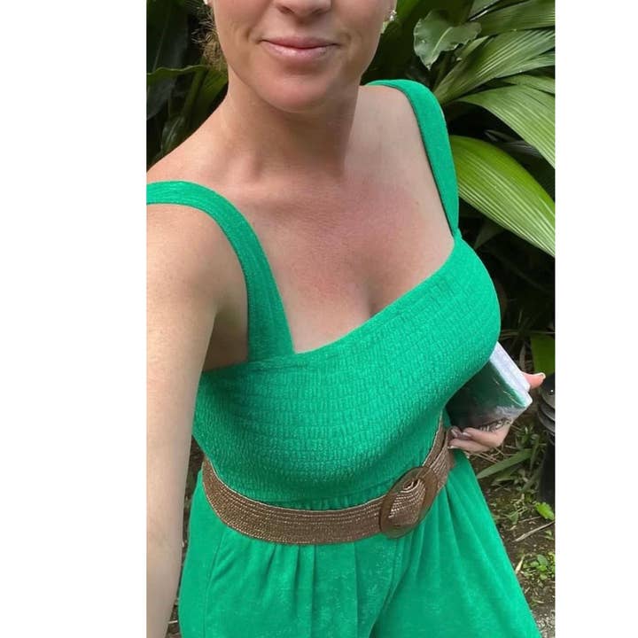 Bette - Wholesale Jumpsuit - Women's - Cabana Green Terry Cloth Jumpsuit | Beach-to-Dinner Style11