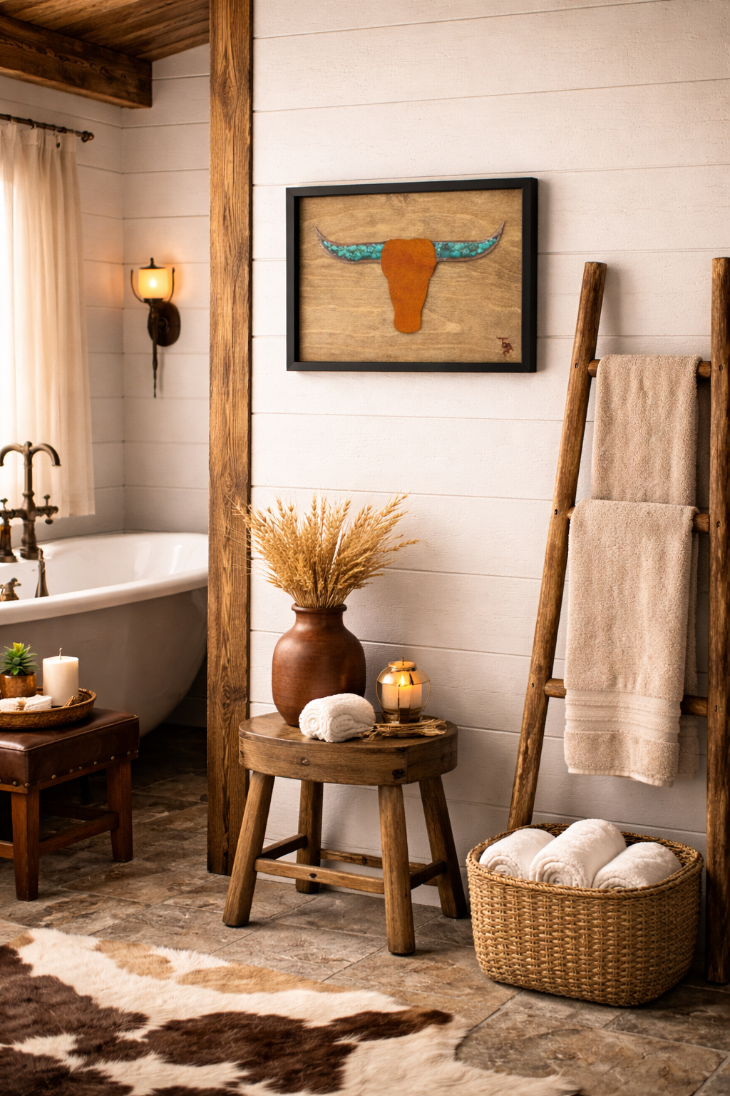 Ember & Elm Home Decor & More - Wholesale Art Print - Turquoise Longhorn Wall Art | Cowhide Face & Rustic Frame5