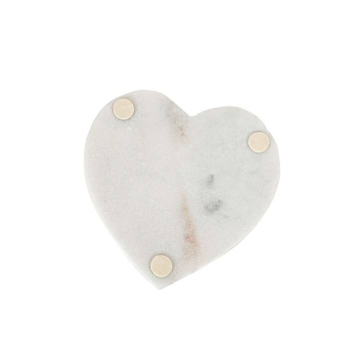 Foreside Home & Garden - Wholesale Coasters - Set 4 Heart Coasters White Marble & Jute