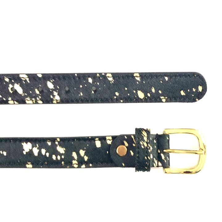 Black Gold Acid Splash Hair-On-Hide Womens Leather Belt for wholesale by Hydestyle London