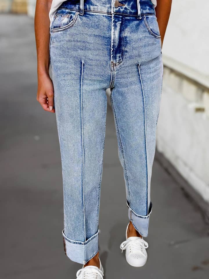 Seam Cuffed Hem High Waist Jeans | 4-16 for wholesale by Aapparella