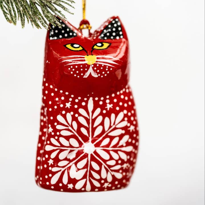 Red Snowflake Hanging Cat for wholesale by Bollywood Christmas