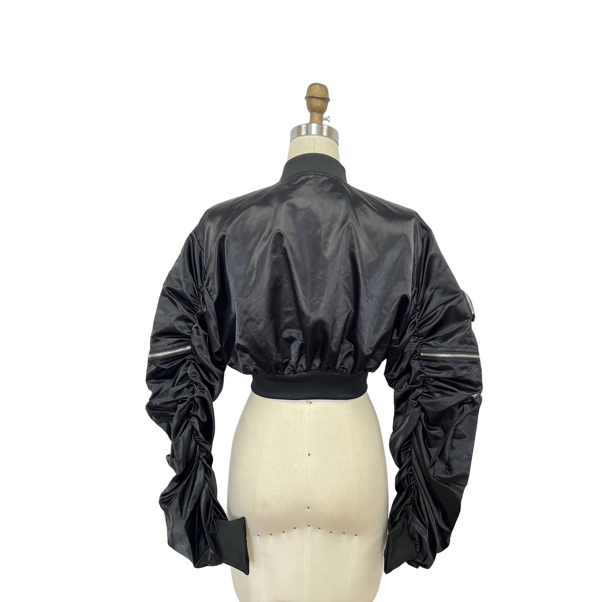 XHHH Inc - Wholesale Jacket - Women's - X0039LT Ruched Sleeve Cropped Bomber Jacket9