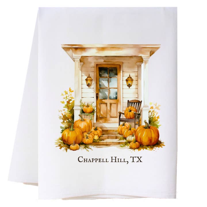 Torchon de cuisine Porte et Citrouilles pour la vente par Cora & Pate