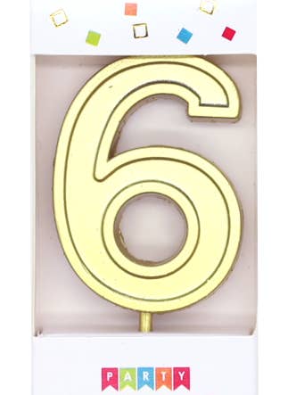 6 Gold Metallic Decal Number Candle for wholesale by Party Partners