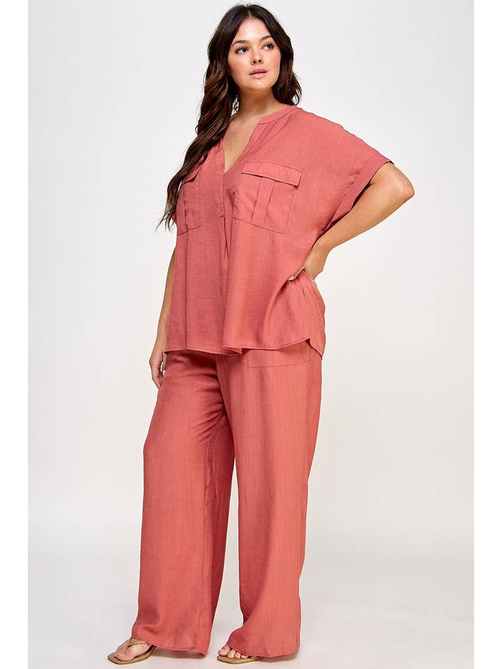 Haute Fox Plus Size & Contemporary - Wholesale Pants - Women's - Plus Size Drawstring Wide Leg Crinkle Pants SS2459P-P