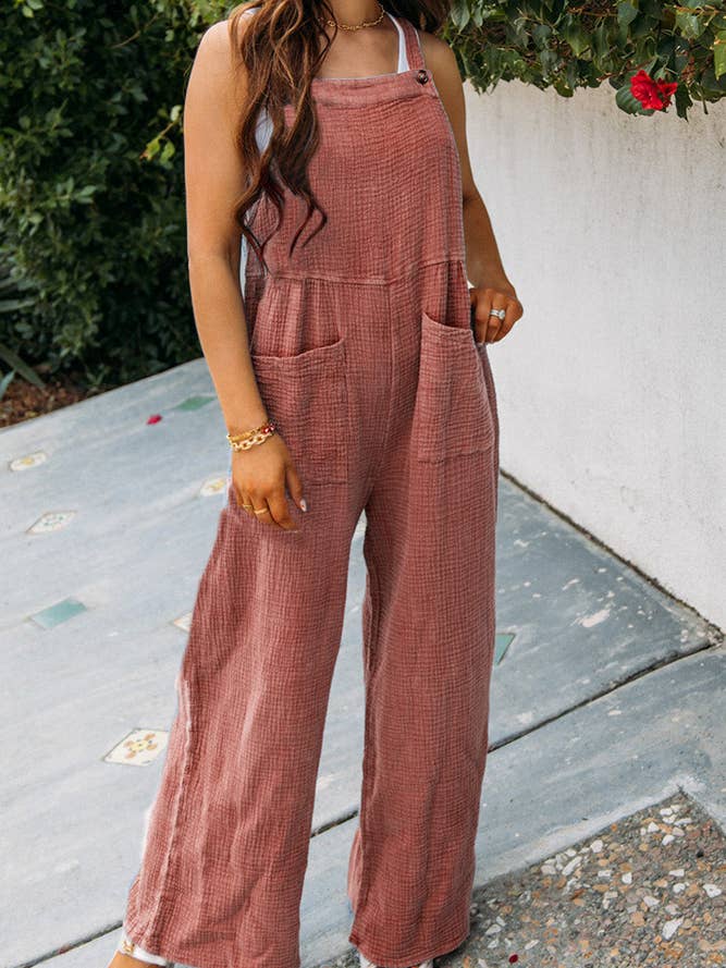 UNISHE - Wholesale Jumpsuit - Women's - Plain Texture Wide Leg Cami Jumpsuit CY077