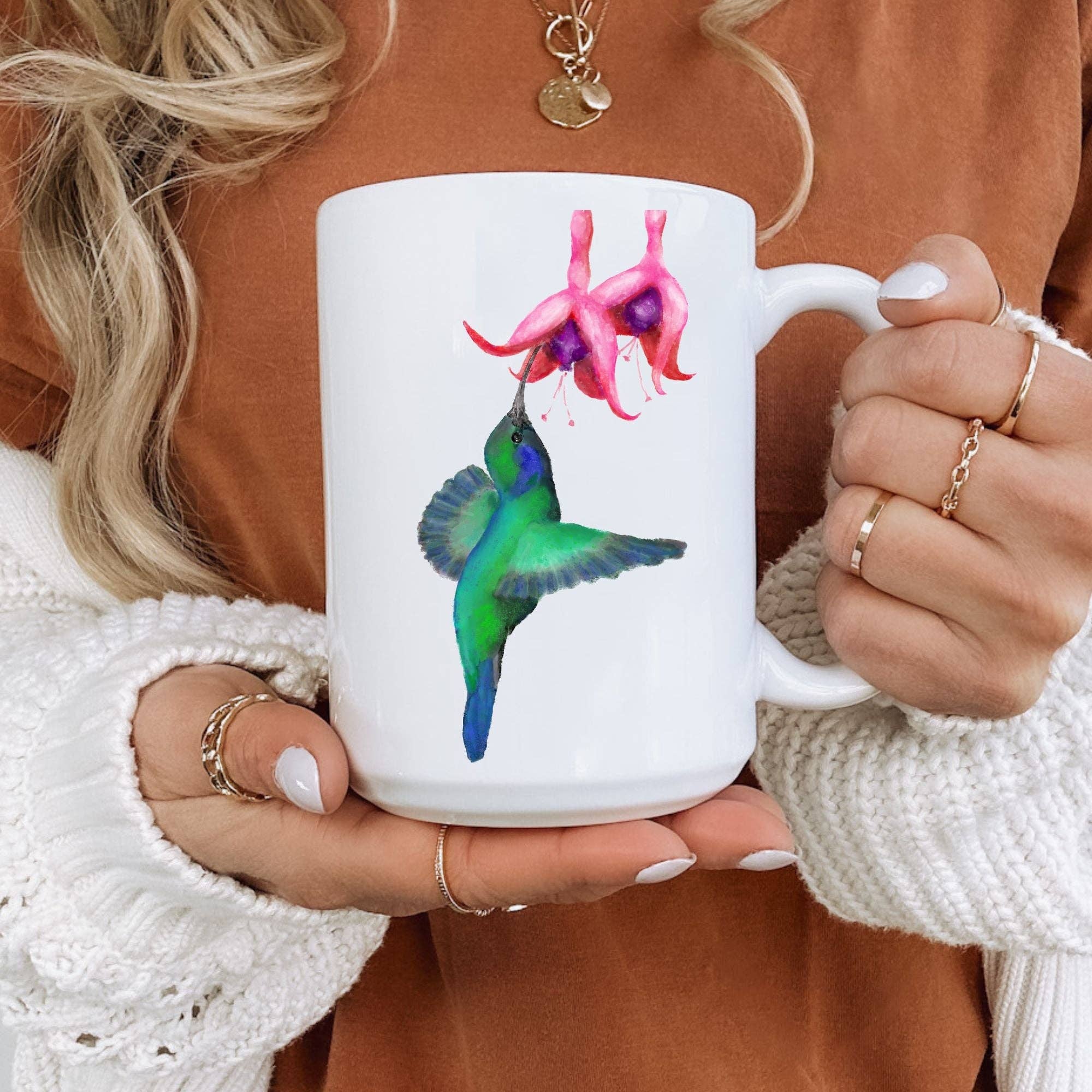 MerikaArt - Wholesale Coffee Mug - Hummingbird and Fuchsia Ceramic Coffee Mug3