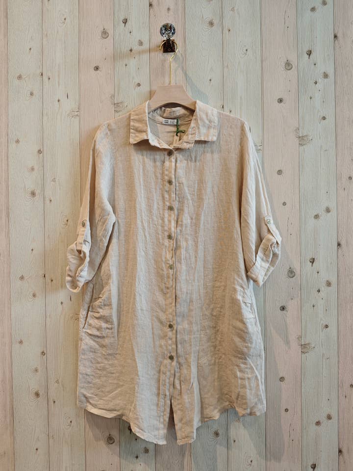 Linen & More – Engroshandel Skjorte med buttondown – til kvinder – REF 89075 kort skjortekjole i 100 % hør3