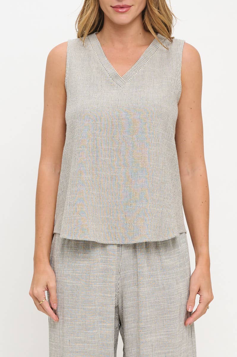 Multi Colored Made in USA Linen Striped V neck Sleeveless Top for wholesale on Faire1