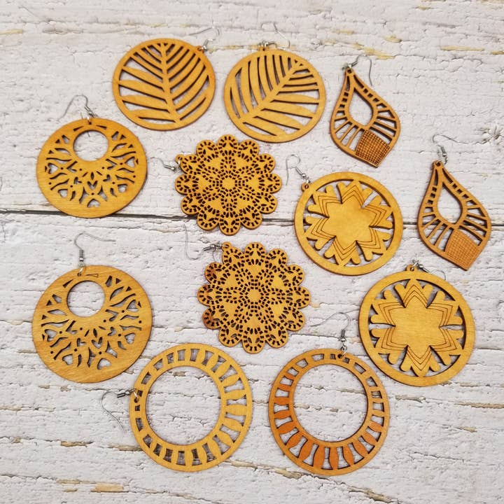 Geometric Aesthetics Wood Earrings for wholesale by Treasure Wholesale