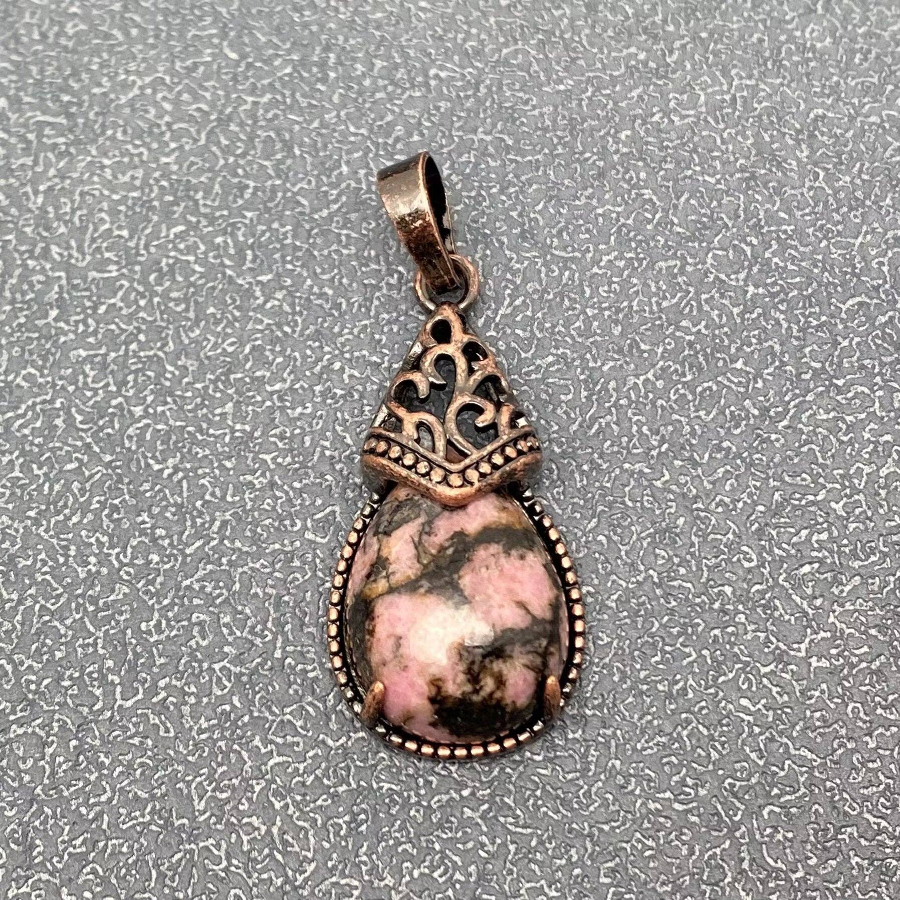 Mio Queena - Wholesale Individual Charm/Pendant - Drop-shaped Natural Stone Bronze Charms (Single Pendant) -CS31