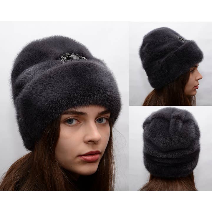 FurStyleUa – Casaco de pele/imitação de pele - Mulher por atacado – Chapéu de Pele de Visão Feminino Inverno Luxo Chapéus de Pele de Visão Verdadeira3