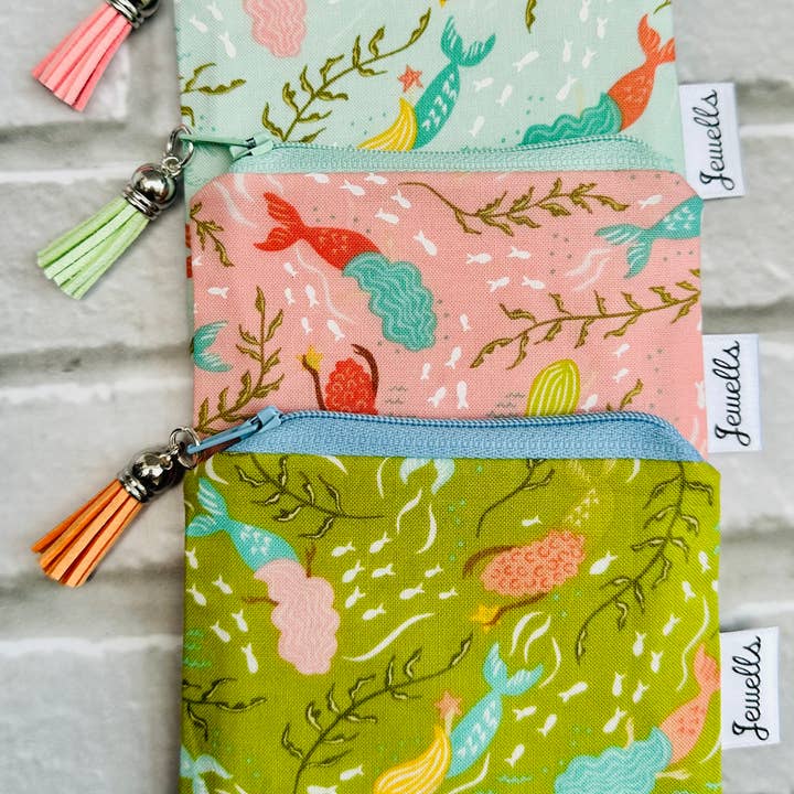 Mermaid fabric coin purse pouch 2 sizes 3 colours for wholesale by Jewells