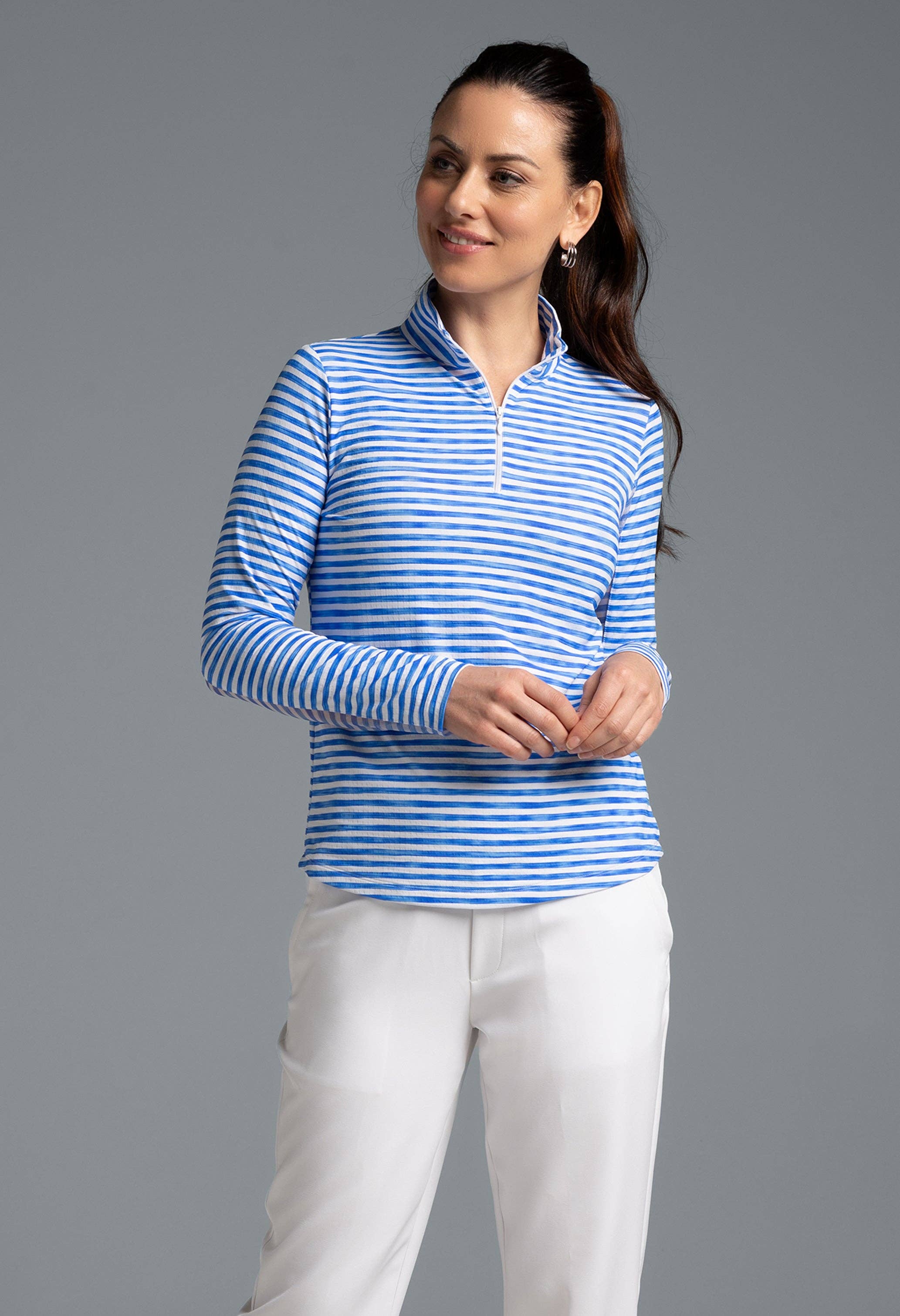 IBKÜL - Wholesale Athletic Top - Women's - Landon Stripe II  Print Long Sleeve Mock Neck Top – 101645
