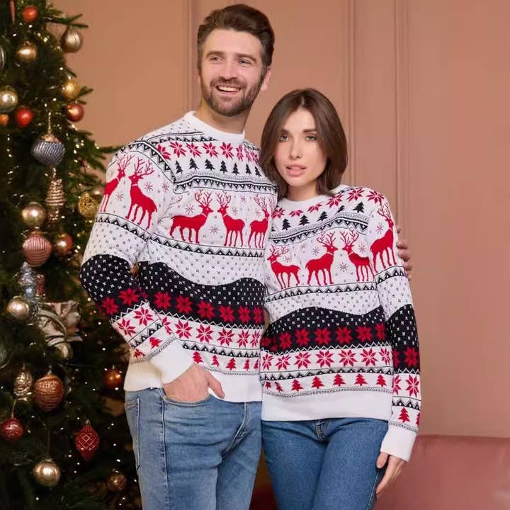 Masyal - Wholesale Knitted jumper – unisex - Christmas Couple Reindeer Jacquard Long-Sleeved Sweaters6