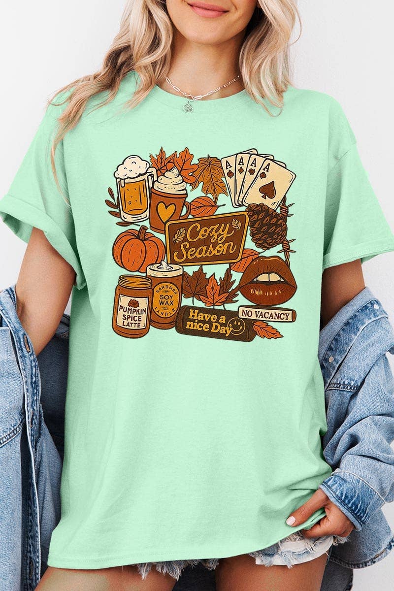 COLORBEAR - Wholesale T-Shirt (Graphic) - Women's - Retro Fall Collage Graphic Heavy Cotton Tee5